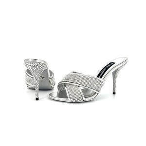 Dolce & Gabbana Kiera Crystal Mesh Mule Slip On Crossover Sandals 37